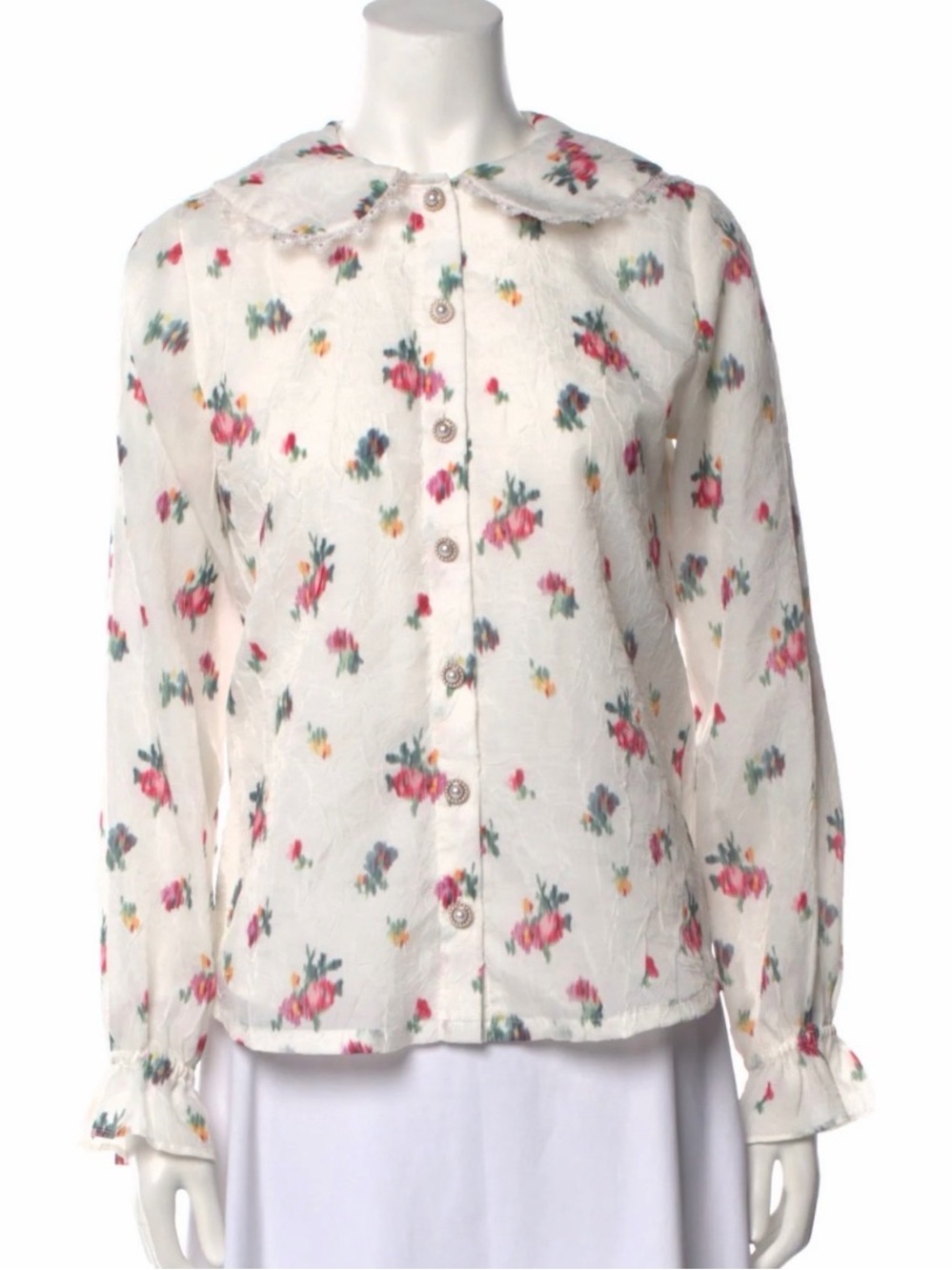 Hill House Cream Blouse with Pink and Green Floral Print